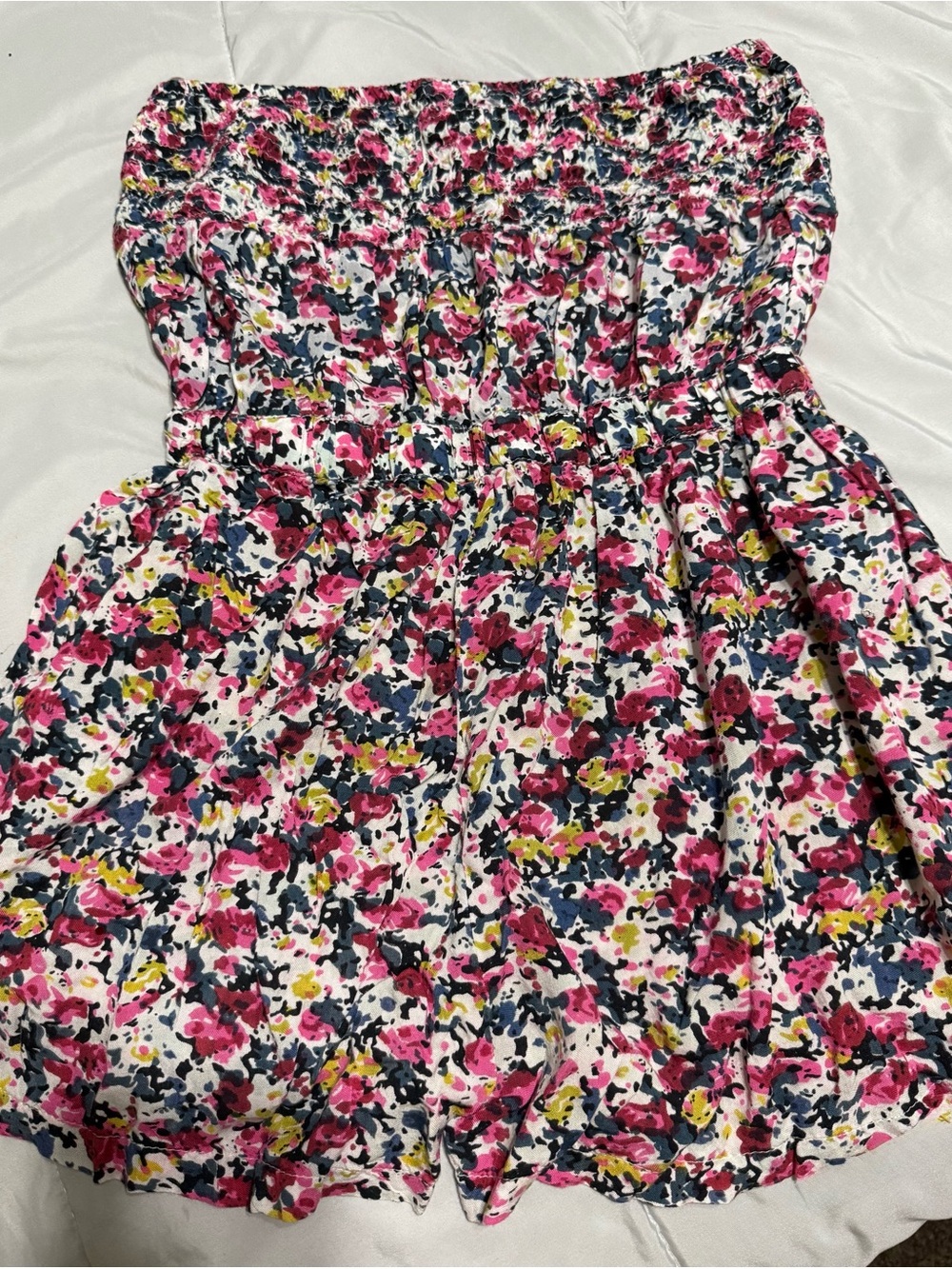 Floral Strapless Romper in Pink Multi